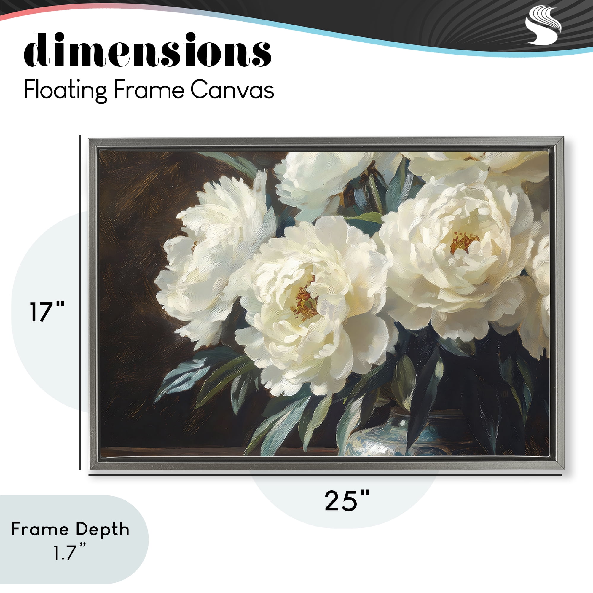 Stupell Industries Large Moody White Floral Gray Framed Floater Canvas Wall Art, design by Petal Prints Design