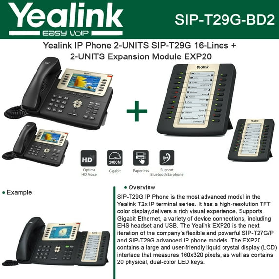Yealink SIP-T29G IP Phone PoE 2-UNITS + EXP20 2-UNITS LCD Expansion Module