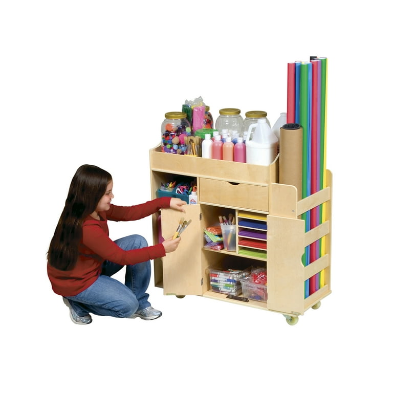 Guidecraft Art Activity Cart - Rolling Wooden Storage Cabinet and