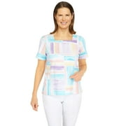Alfred Dunner Womens Square Neck Patch Stripe Top