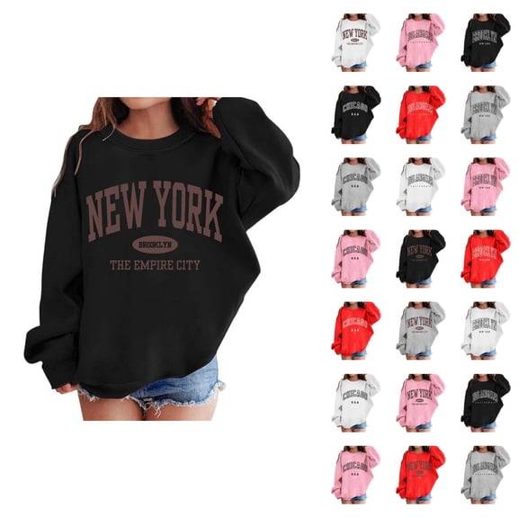 New York Sweatshirts for Girl 2025 Fashion Long Sleeve Crewneck Graphic Sweatshirt Kids Pullover Tops