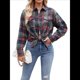 thumbnail image 3 of Camisas Clásicas de Franela A Cuadros con Botones para Mujer, Blusas Informales Extragrandes de Larga para Negocios. Azul Profundo XL, 3 of 10