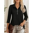 thumbnail image 4 of Weardear Womens 3/4 Sleeve Tops Dressy Casual Summer Polo Shirts Zipper Collar V Neck Work Blouses, 4 of 5