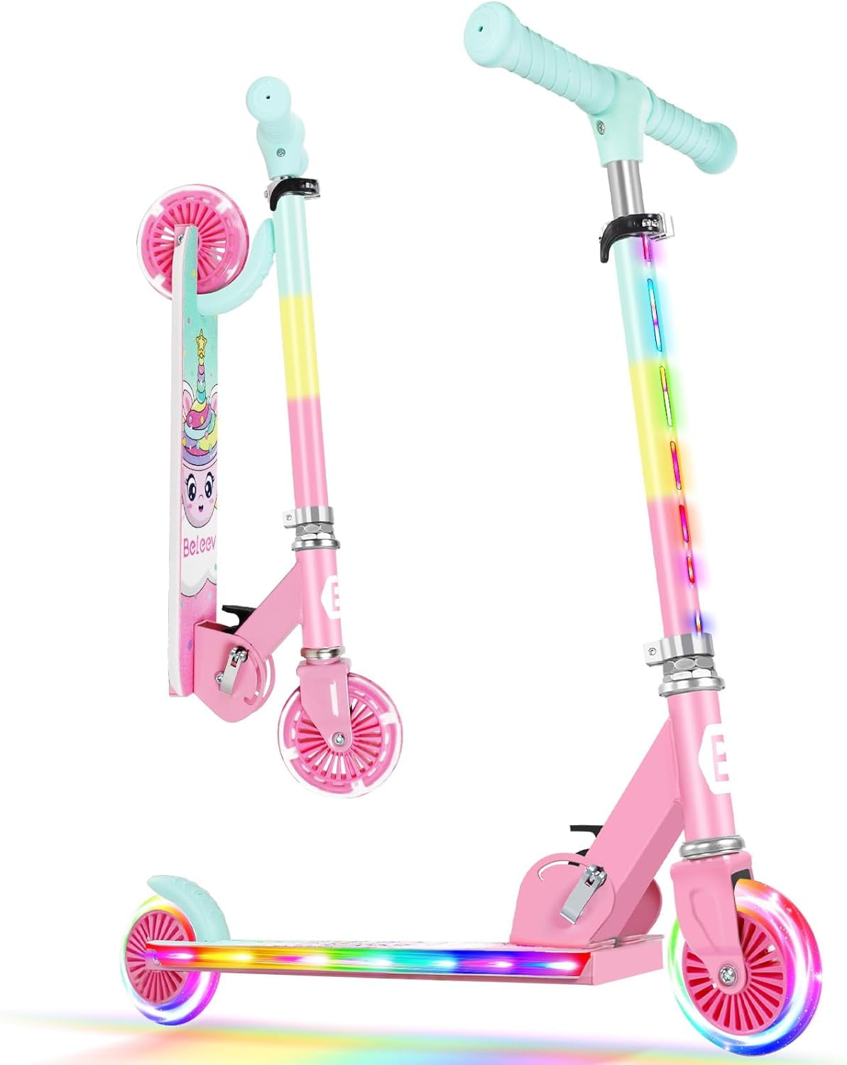 V2 Scooters for Kids with Light Up Wheels Stem Deck 2 Wheel Folding Scooter for Girls Boys 3 Adjustable Height Non Slip Pattern Deck Lightweight Kick Scooter for Children Ages 3 12 Walmart