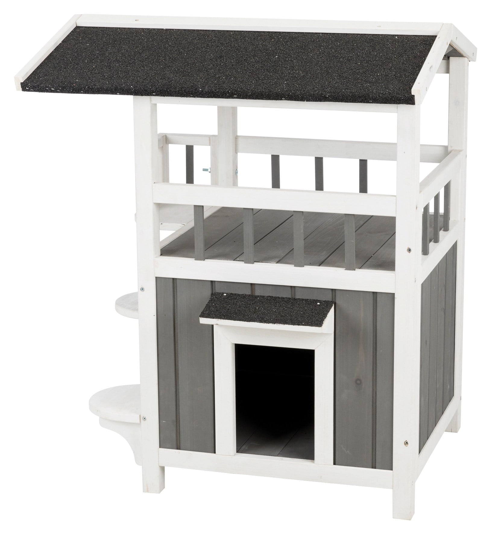 TRIXIE natura 2-Story Raised Floor Small Indoor-Outdoor Cat House with Shaded Balcony, Gray