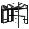 thumbnail image 4 of YIYADO Queen Size Loft Bed Frame with Desk, Wardrobe, and Storage Shelves, Metal Space-Saving Loft Bed, Black, 4 of 7