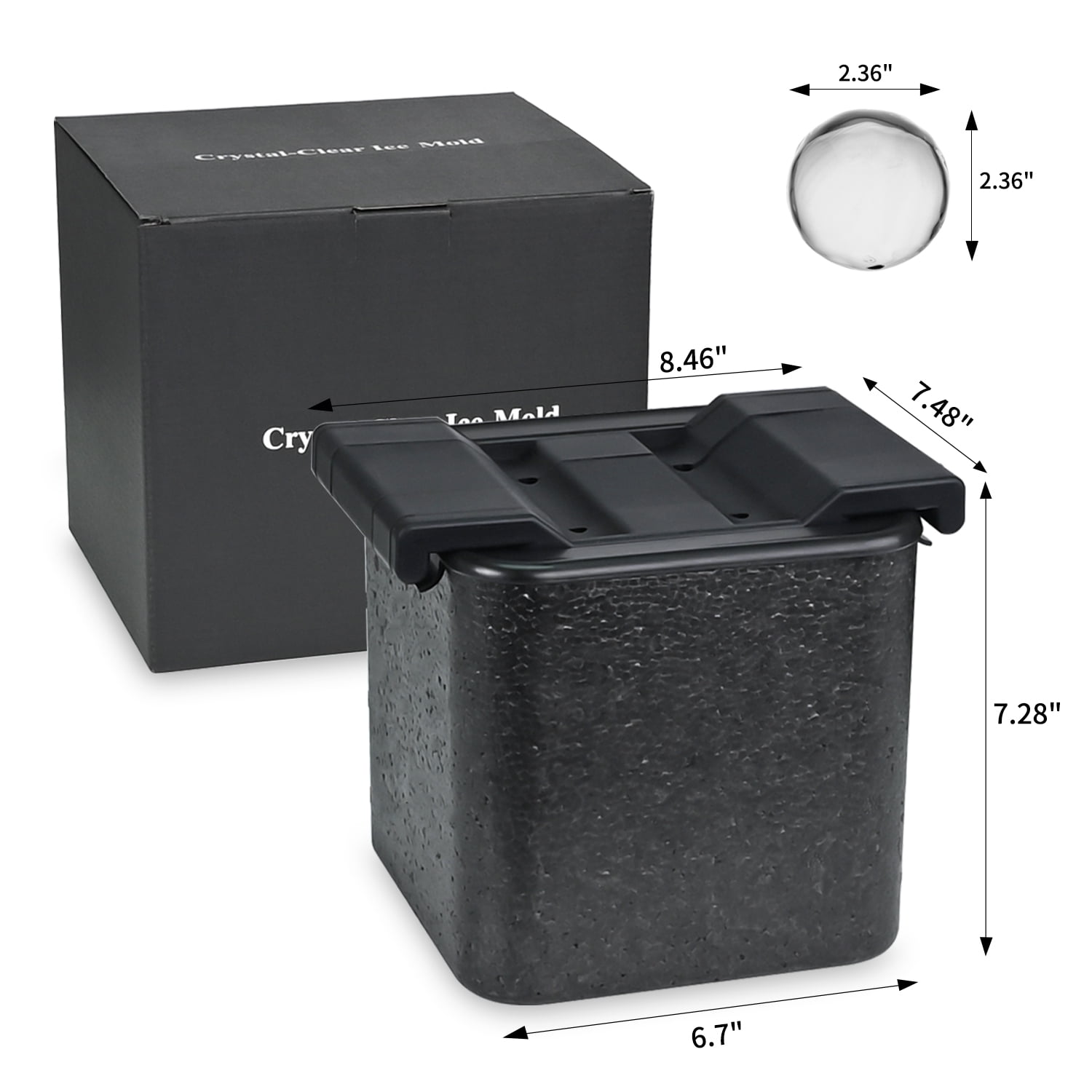 TINANA Crystal Clear Ice Maker, Silicone Ice Ball Tray, 2.5" Large Ice Cube Mold, Sphere Ice Mold, Black