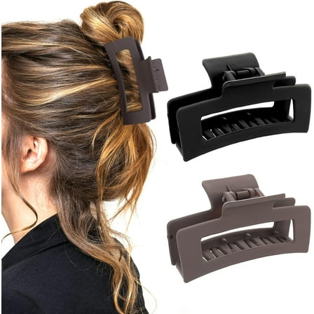 2 Pieces Square Claw Clips 3.5 Inch Medium Hair Claw Clips Matte Non-slip Hair Clamps Fashion Strong Hold Banana Clips Hair Styling Accessories for Women Girls Thick Thin Hair