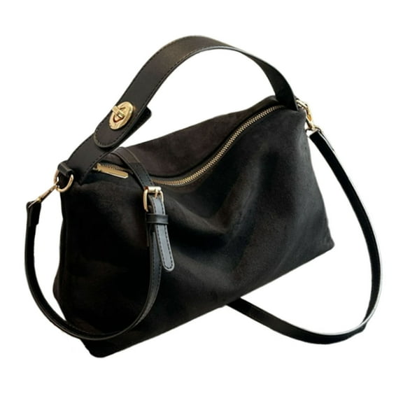 Vintage Faux Sueded PU Leather Shoulder Bag Casual Adjustable Strap Crossbody Handbag Purse with Top Handle for Women