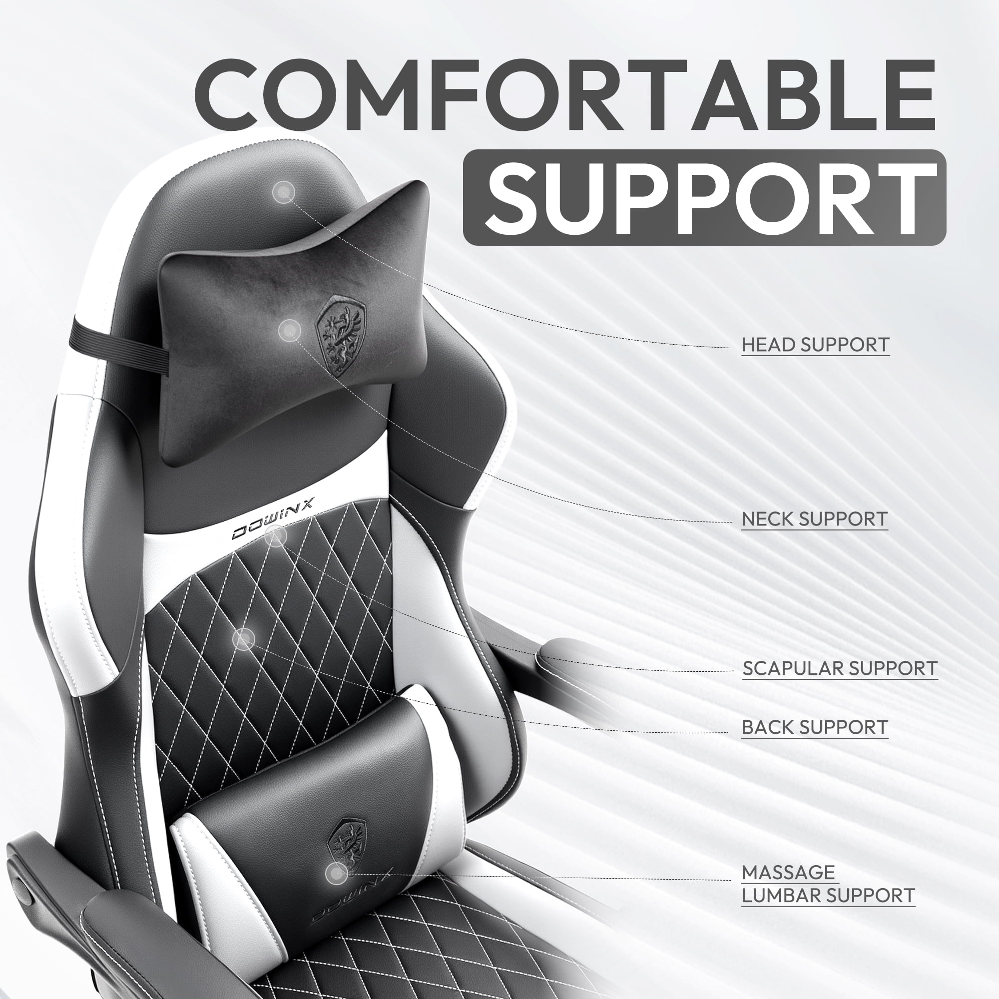 KARXAS Adult Gaming Chair Faux Leather PC Gaming Chair with Footrest and Lumbar Support, Black and White