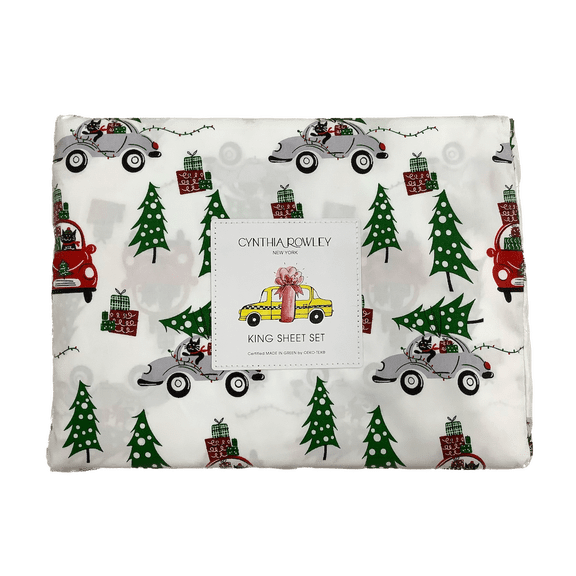 Cynthia Rowley New York Christmas Winter Travel Cats Sheet Set, King