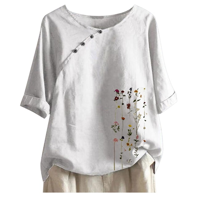 Chandail à Manches Courtes pour Femmes, Chemise Ample à Fleurs, Blouse Imprimée, Tee-Shirt Extensible, Col Roulé, Manches Longues