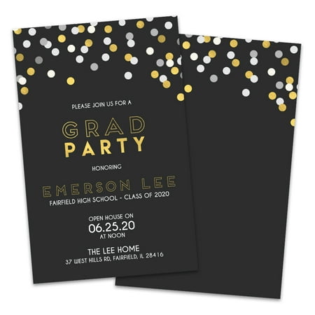 - Personalized Gold Confetti Graduation Party Invitation