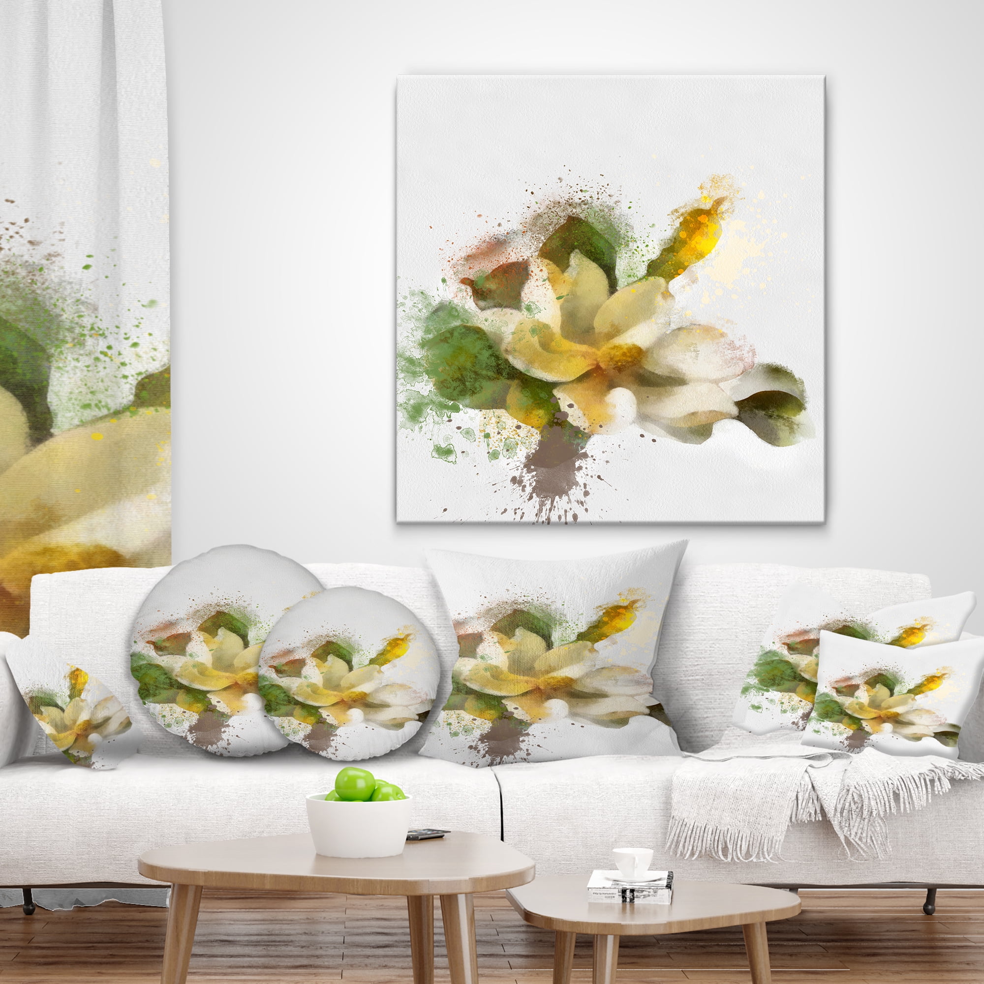 Designart Beautiful Flower with Color Splashes - Floral Throw Pillow - 18x18