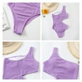 thumbnail image 3 of Women's Cutout One Piece Swimsuit One Shoulder Swimwear Ribbed Monokini Bathing Suits - Purple, 3 of 7