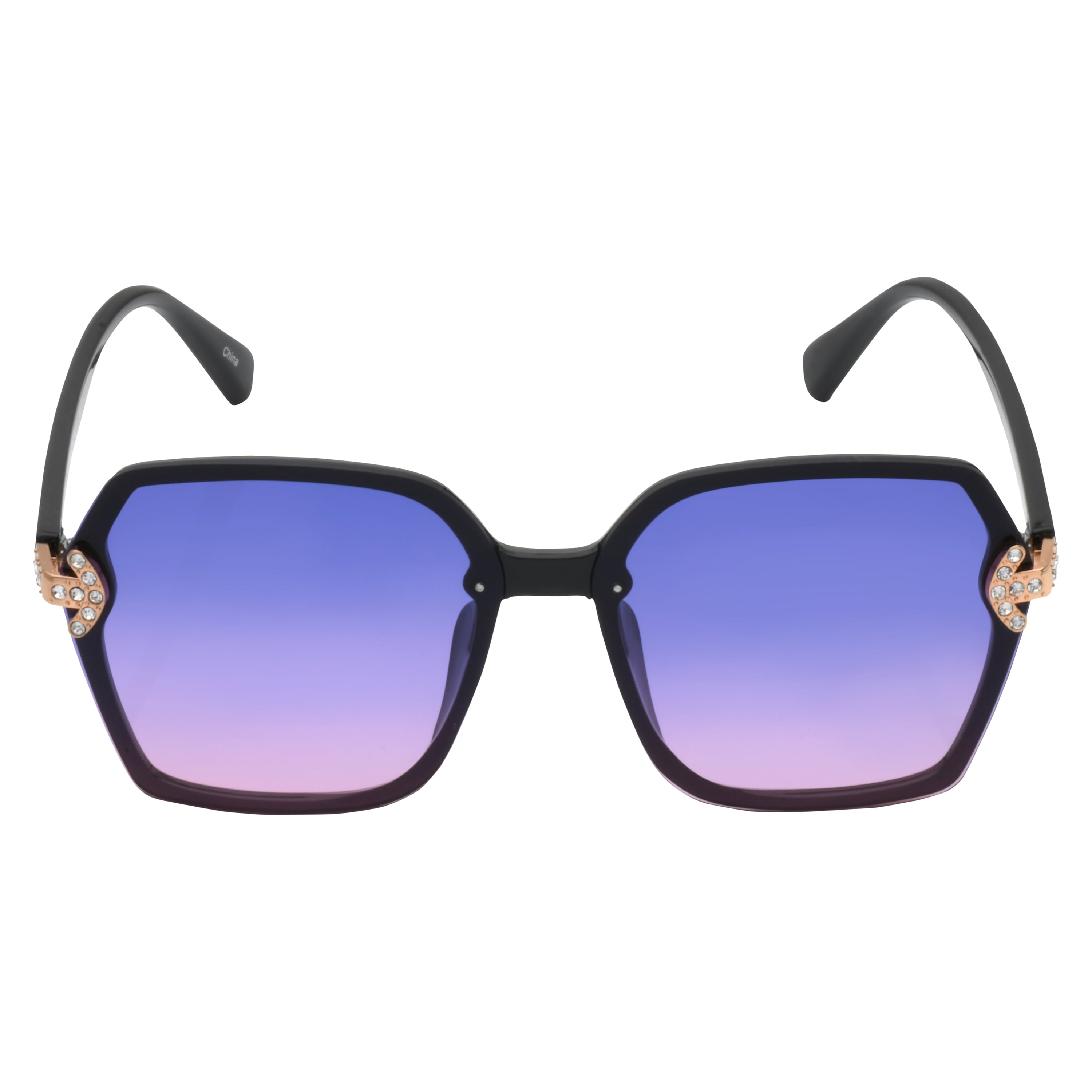 Southpole Women's 1090SP Glitzy UV400 Protective Hexagonal Fashion Sunglasses, 63mm