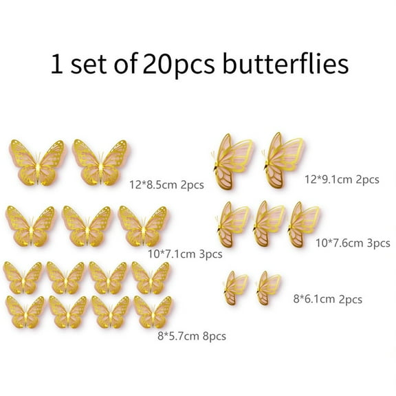 20 pc Double-layer Wall Sticker Butterfly 3D Decor Butterfie Wedding Festival