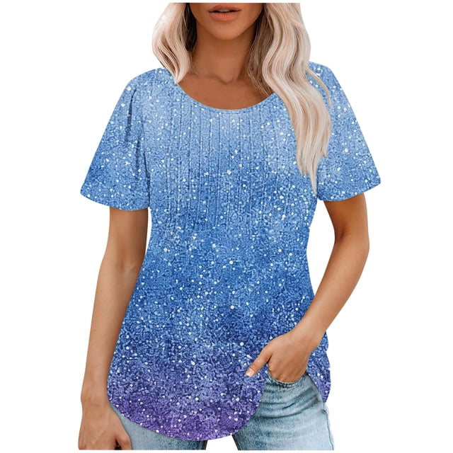 Pisexur Hauts pour Femmes, Blouses Habillées Décontractées pour Femmes, Hauts de Printemps pour Femmes, Haut Décontracté à Manches Courtes Mode Col Rond Ample Couleur Unie Multicolore, 2TG
