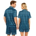 thumbnail image 5 of Leidass Womens Plaid Stripe Pajama Set Short Sleeve Button Front Sleepwear Loungewear Set with Shorts Relaxed Fit Two Piece Gray L, 5 of 5