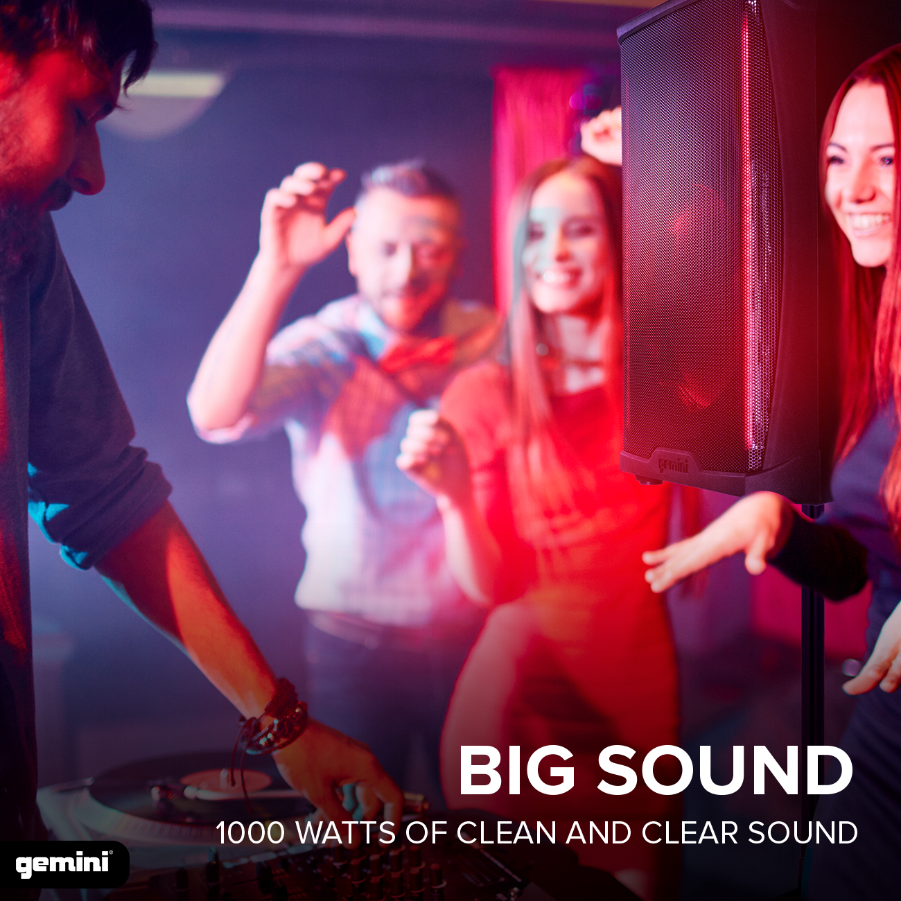 Gemini Sound GD-L115BT Powered LED Lit 1000W 2-Way Linkable Bluetooth PA Speaker with 3 Channel Mixer