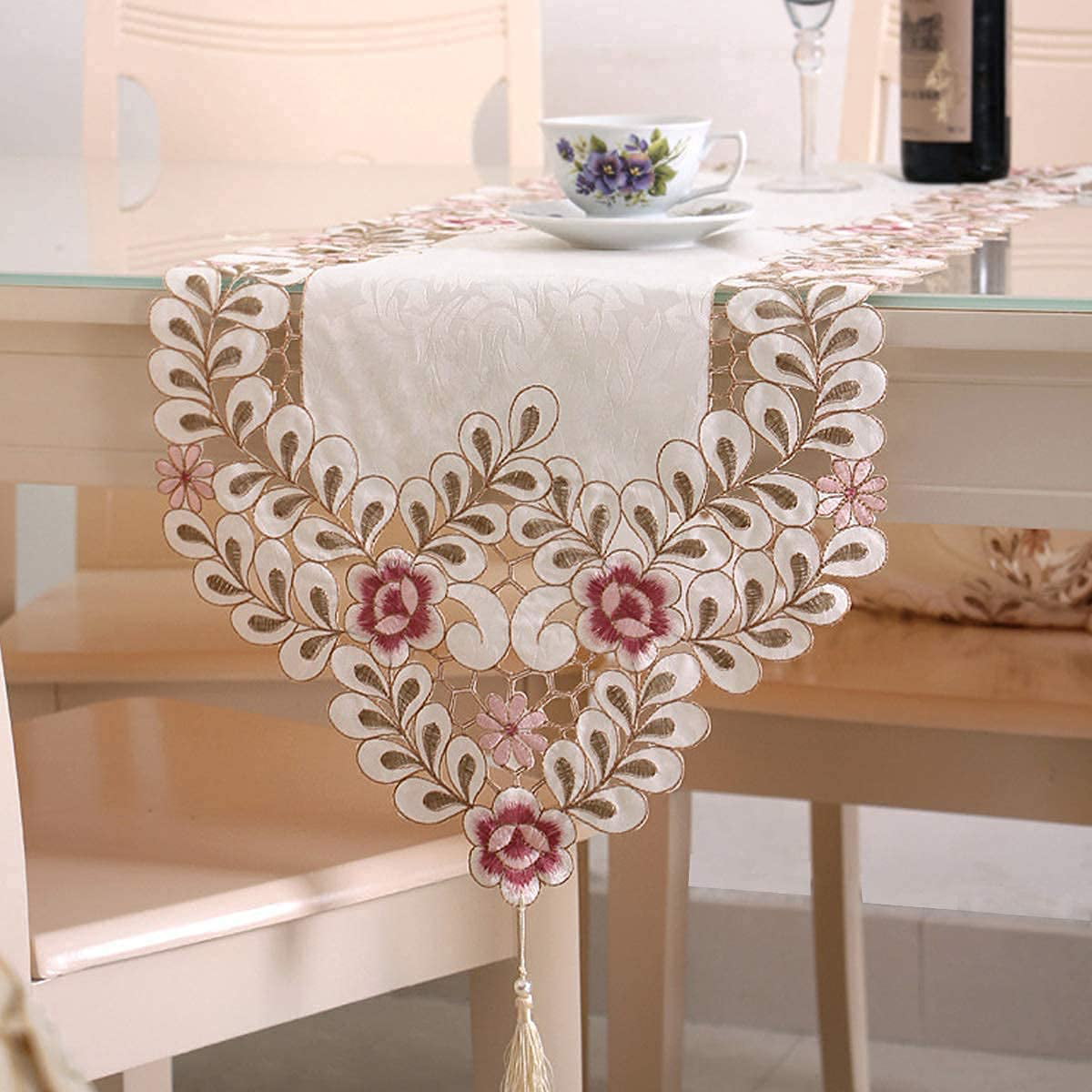 Lace Table Runner Mats Vintage Embroidered Flower Heart Doily Dining Room Decor