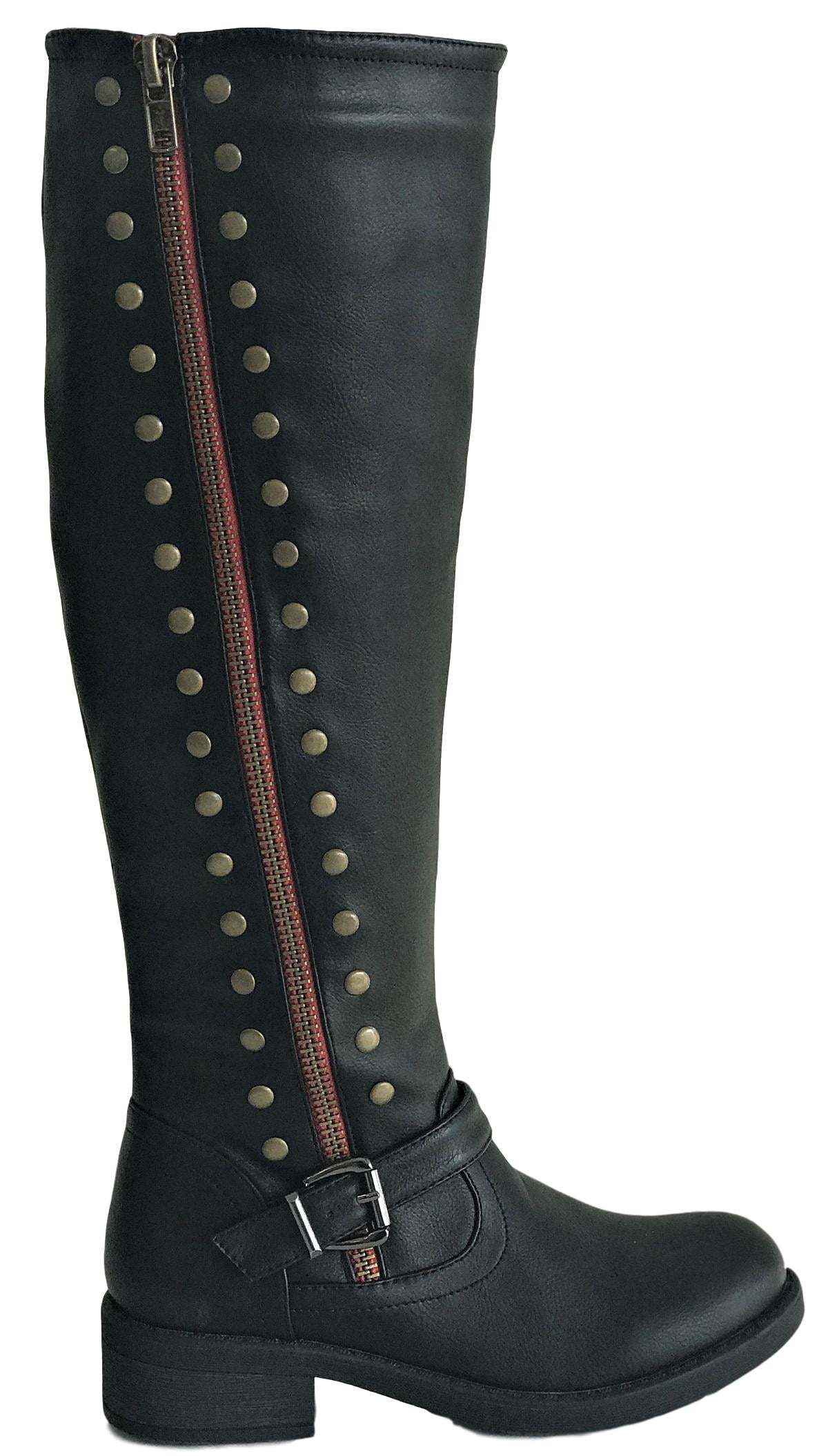 Megen-03 Womens Knee High Military Combat Flat Equestrian Riding Boots Black - Walmart.com