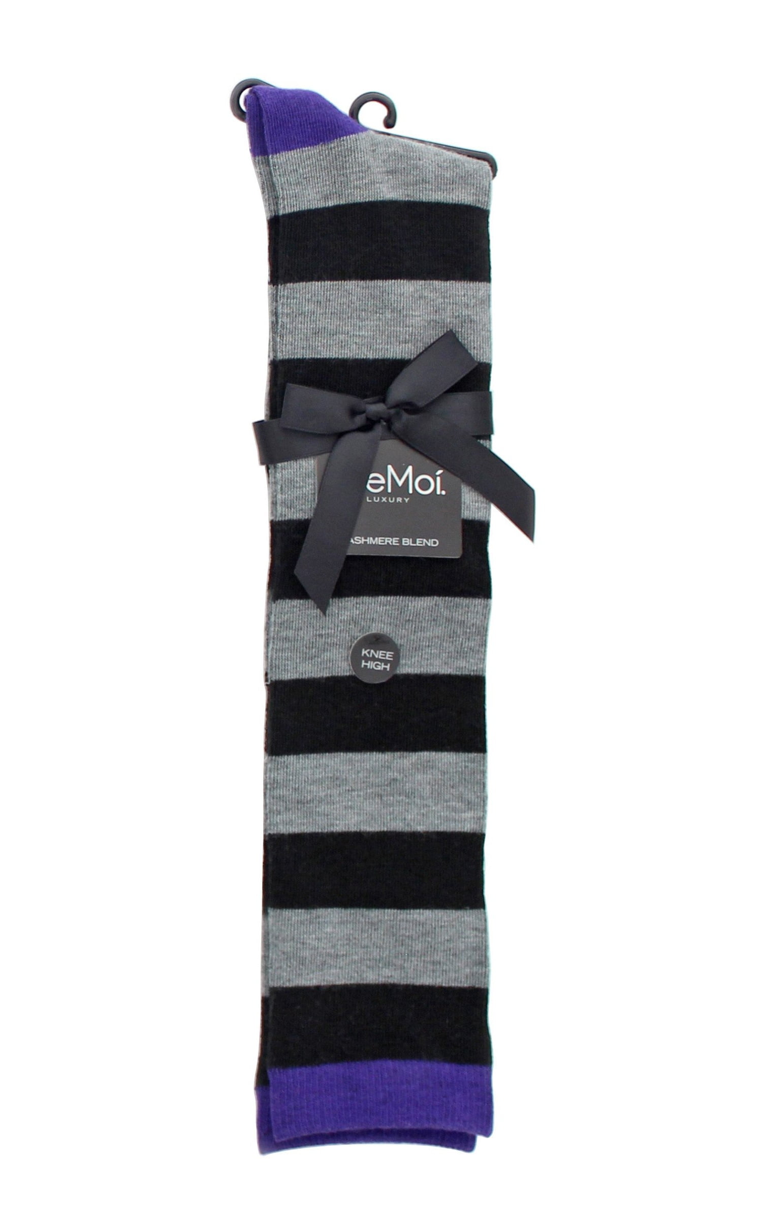 Memoi Shaded Stripes Cashmere Blend Knee High Socks One Size / Black, Women's
