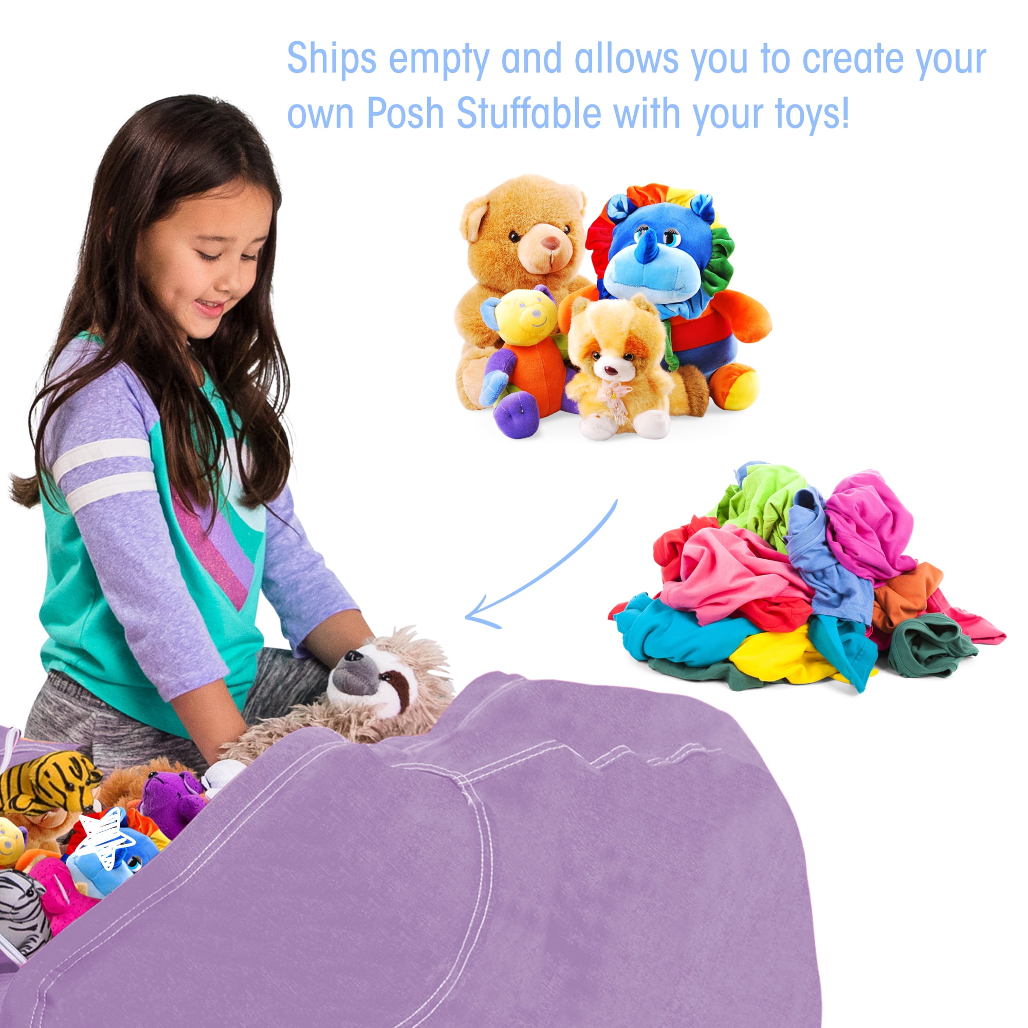 Posh Creations Bean Bag Stuffable Cover - Toy Organizer, Soft Cover, Kids, 4 ft , Purple