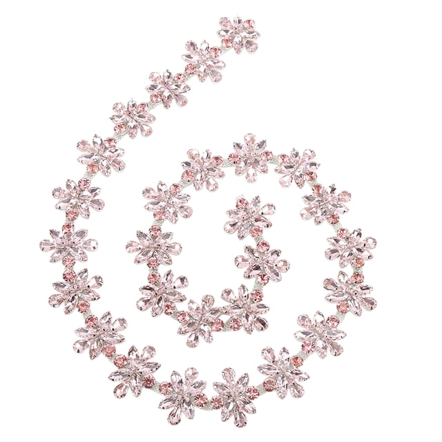 Rhinestone Trim, Easy Use Rhinestone Chain Colours Flower Type Hand Crafted For Wedding Party For Birthday Party Pink