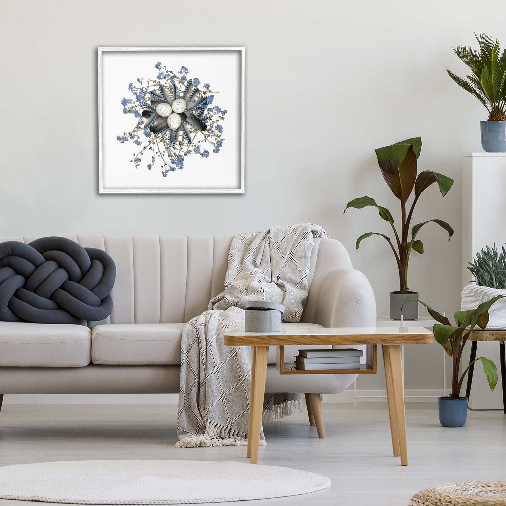 Stupell Industries Feathered Nest & Blue Florals White Framed Giclee Art, design by Beth Adoette