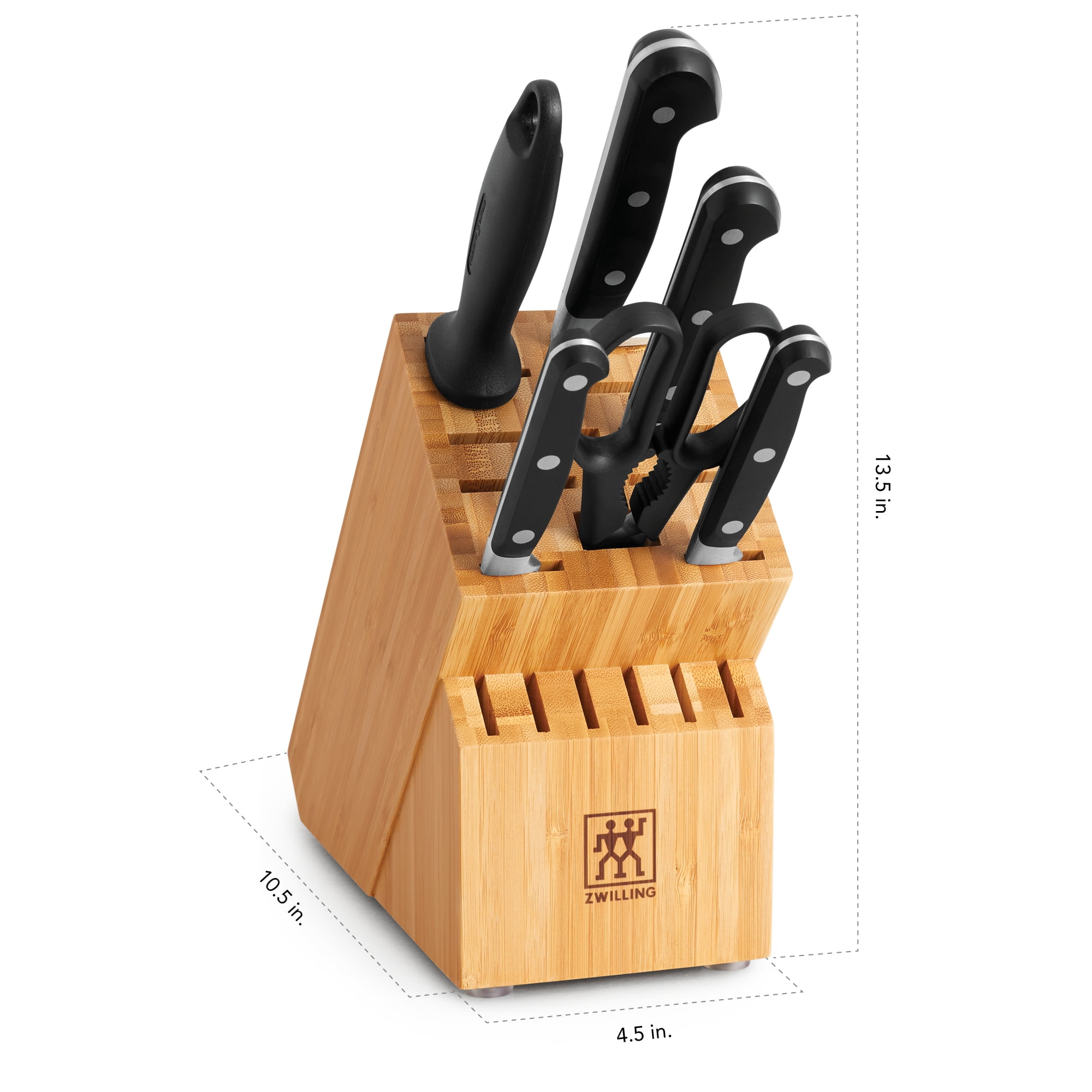 ZWILLING Professional S Knife Set with Block, Chef’s Knife, Serrated Utility Knife, 7 Piece, Bamboo