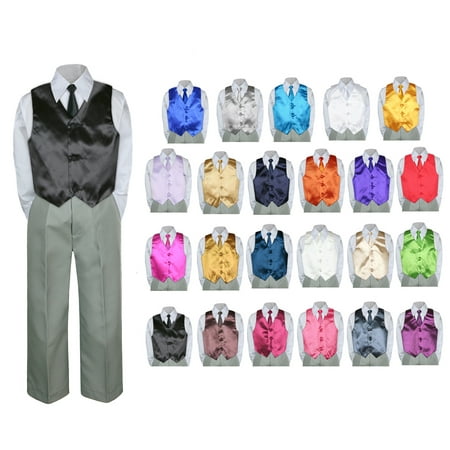 

4PC Shirt Gray Pants Vest & Necktie Set Baby Boy Toddler Kid Formal Suit Sm-7