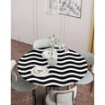 thumbnail image 2 of Abstract Water Ripple Texture Fitted Round Tablecloths Elastic Edged Table Covers 55"-60",Black White Stripe Wave Waterproof Dining Room Table Cloth for Kitchen Holiday Party Tables Decor, 2 of 6
