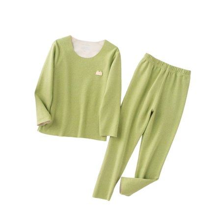 

TureClos Children Pajamas Set Portable Unisex Long Sleeve Round Neck Warm Keeping Winter Household Dorm Sleepwear Underwear Clothes Green 120cm