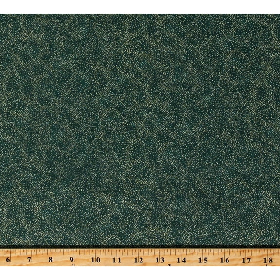 Cotton Gold Metallic Dots Flecks on Hunter Green Brilliant Blenders Christmas Winter Holiday Cotton Fabric Print by the Yard (G8555-60G)