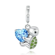 925 Sterling Silver Charm for Bracelets Sea Turtle Heart Stone Dangle Charms Women Bracelet Charm