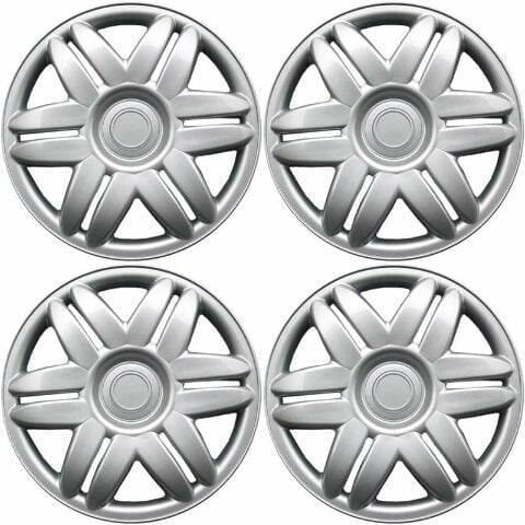 Fuel Rider Set of 4 15 inch Silver Snap-On Hubcaps With 12 Spoke Compatible With 2000-2001 Toyota Camry Standard Steel Wheel Covers