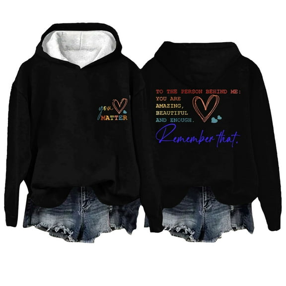 Women's Oversized Slogan Letter Graphic Hoodie, Long Sleeve Aesthetic Pullover with Kangaroo Pockets, Soft Comfortable Sweatshirt for Daily Wear, Vacation, School, and Sports Activities Black L