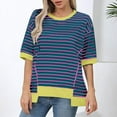 thumbnail image 2 of LYXSSBYX 3/4 Length Sleeve Womens Tops Womens Tops Casual Crewneck Middle Sleeve Striped Color Block Hem Trendy Pullover Shoulder Drop T Shirts Blouse, 2 of 6