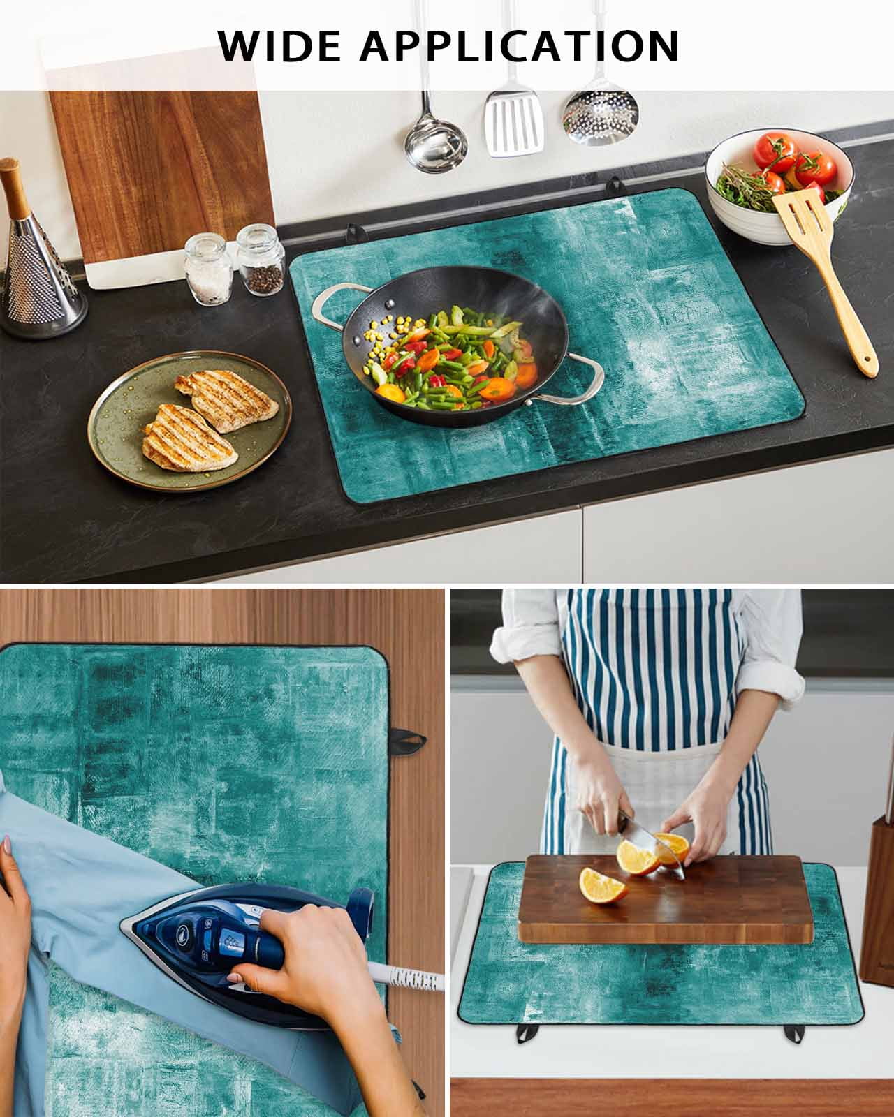 nqOlkjepod Large Induction Cooktop Protector Mat 24"x21", Teal Stove Top Covers for Electric Stove, Retro Oil Painting Modern Abstract Art Aesthetics Stove Burner Cover Mats, Glass Top Stove Cover