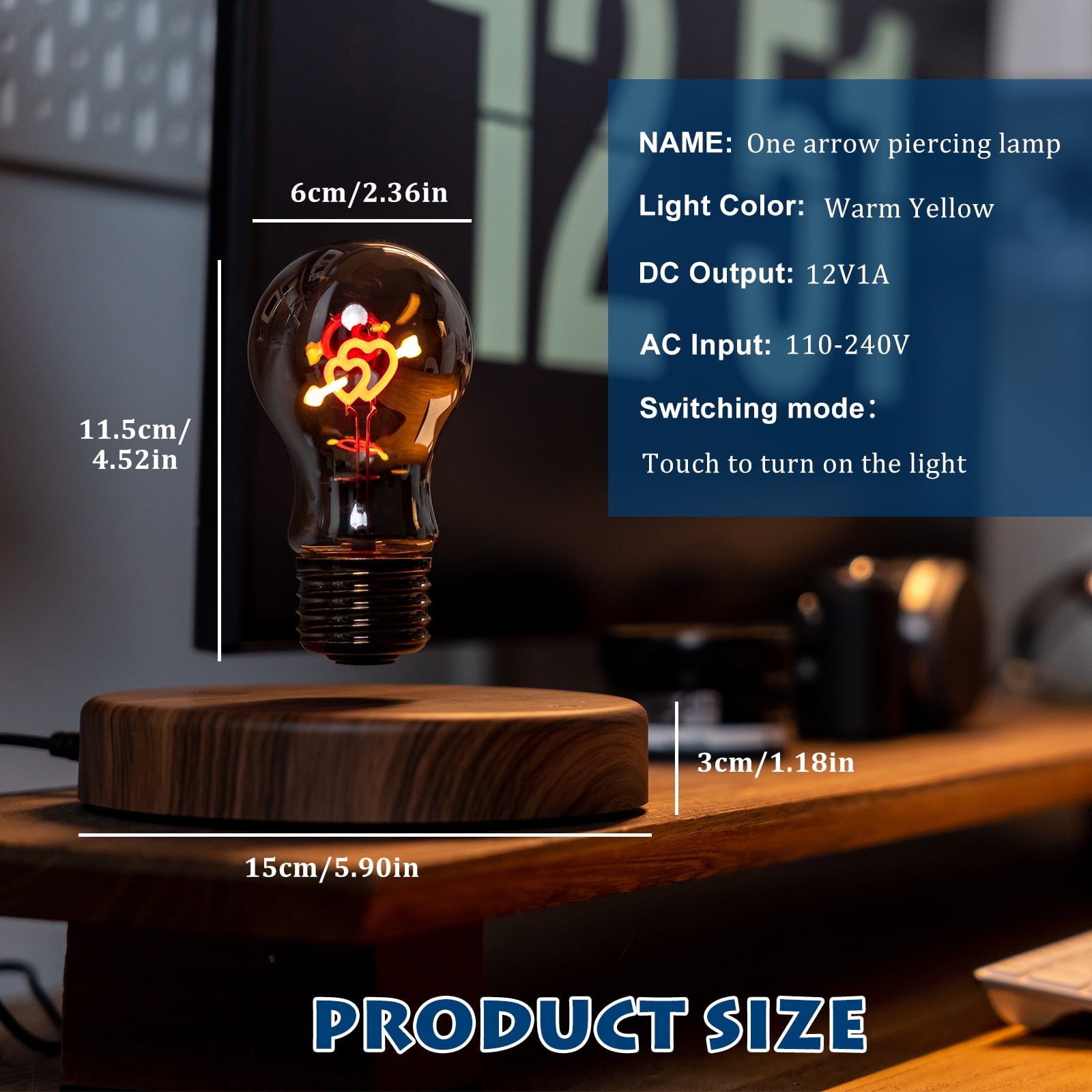 Magnetic Levitating Floating Wireless LED Light Bulb Desk Lamp for Unique Gifts, Love Gift, Creative Gift, Room Decor, Night Light, Home Office Decor Desk Tech Toys, Touch Control
