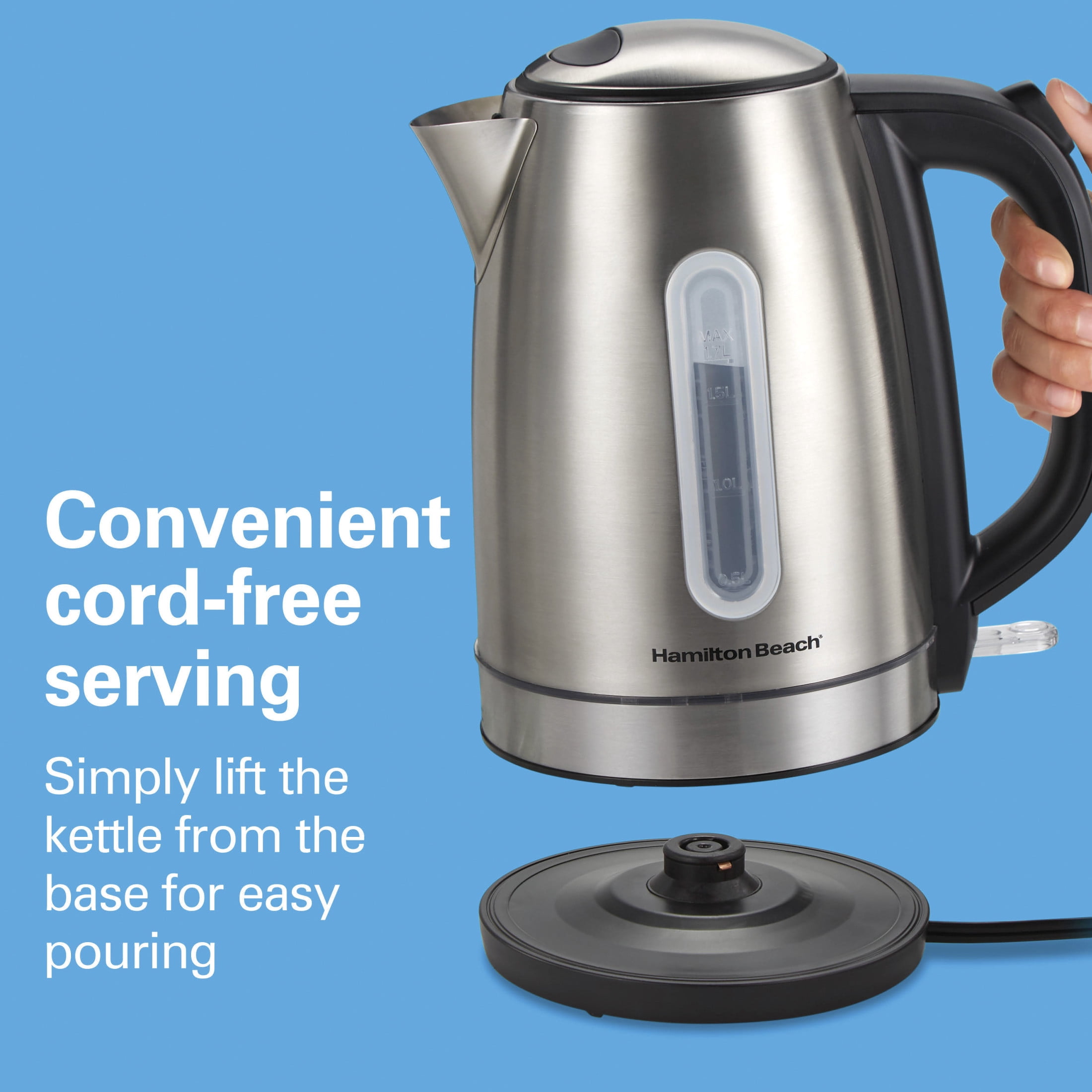 Hamilton Beach Stainless Steel Electric Kettle, Tea & Water Kettle with LED Light Ring, 1.7L