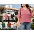 thumbnail image 4 of Mengpipi Womens Plus Size V-Neck Ribbed Knit Top Casual Loose Fit Half Sleeve T-Shirt 1X-5X, 4 of 7