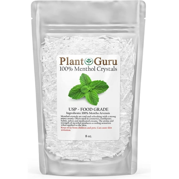 Menthol Crystals 8 oz. Mentha Arvensis 100% Pure Natural Organic USP Food Grade - Great For Cosmetics, Salves, Balms, Creams and Soap Making.