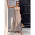 thumbnail image 4 of Womens Brown Plaid Halter Maxi Dress, Sleeveless Wrap V-Neck Summer, 4 of 4