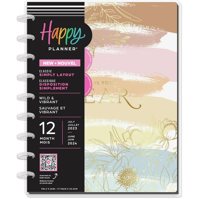 Simply by Happy Planner, Weekly Monthly Planner, Dreamy Watercolors, 9 x  10, July 2023-June 2024 