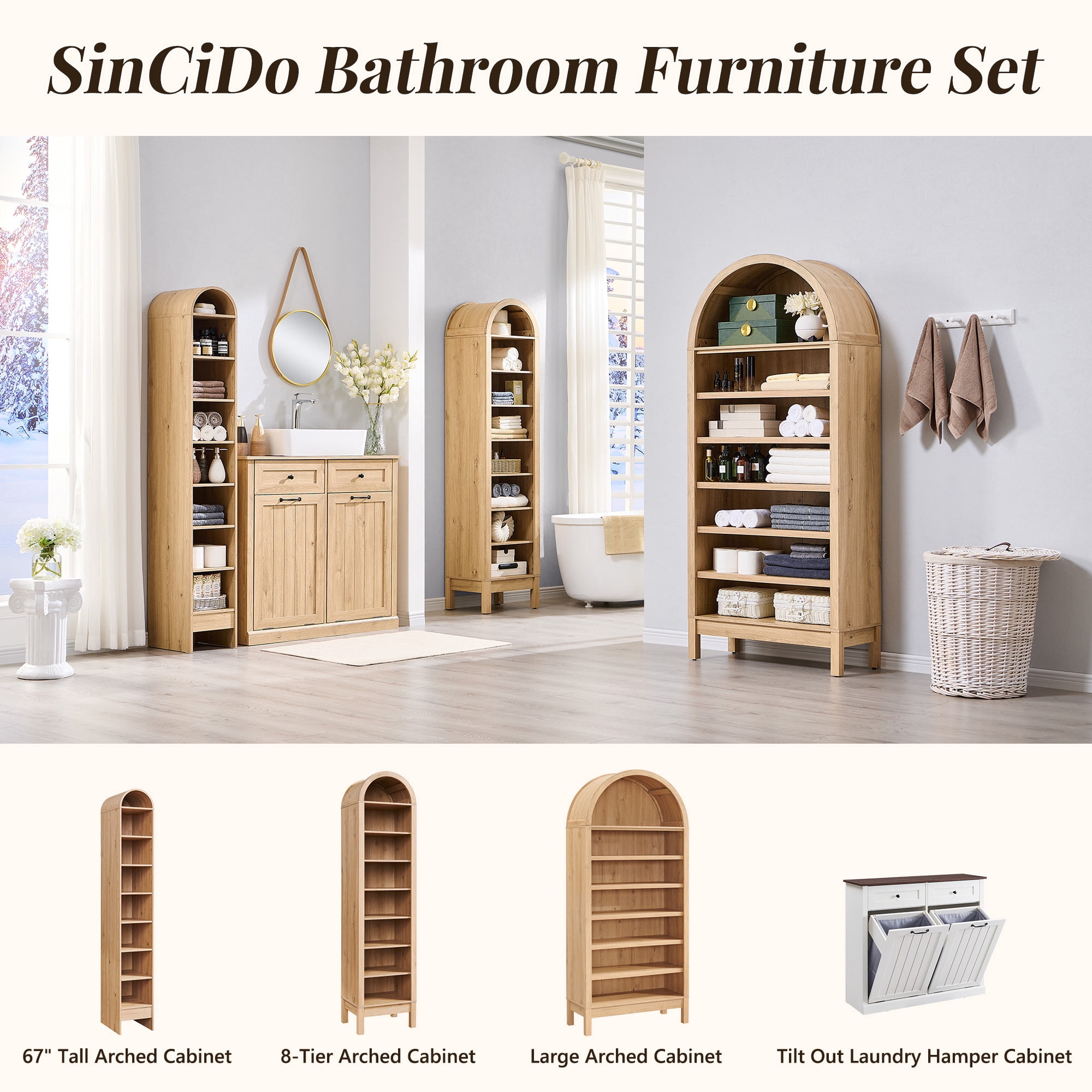 SinCiDo 71" Arched Shoe Storage Cabinet, Wooden Shoe Organizer Rack for 28 Pairs, 7 Tier, 3 Adjustable Shelves
