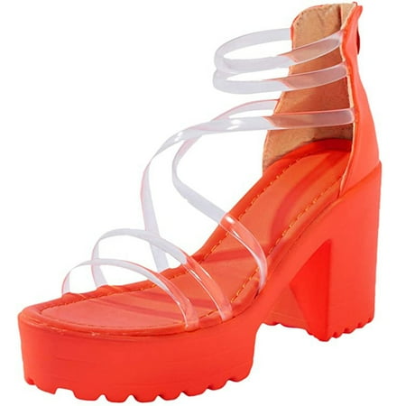 

Fesfesfes Summer Slandals for Women Solid Women Summer Super High Shoes Comfy Sandals Casual Beach Sandals