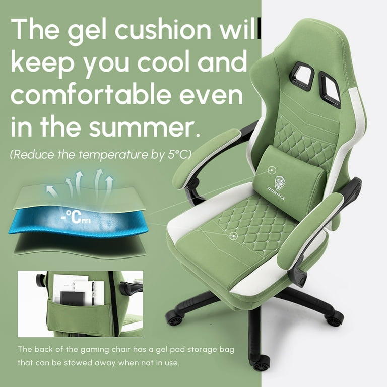 Dowinx Gaming Chair with Pocket Spring Cushion Breathable Fabric Computer Chair with Gel Pad Comfortable Office Chair with Storage Bag Massage Game