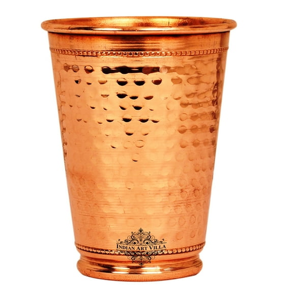 Indian Art Villa Copper Hammered Glass with 2 Rings, Drinkware, Brown, 13.5 oz